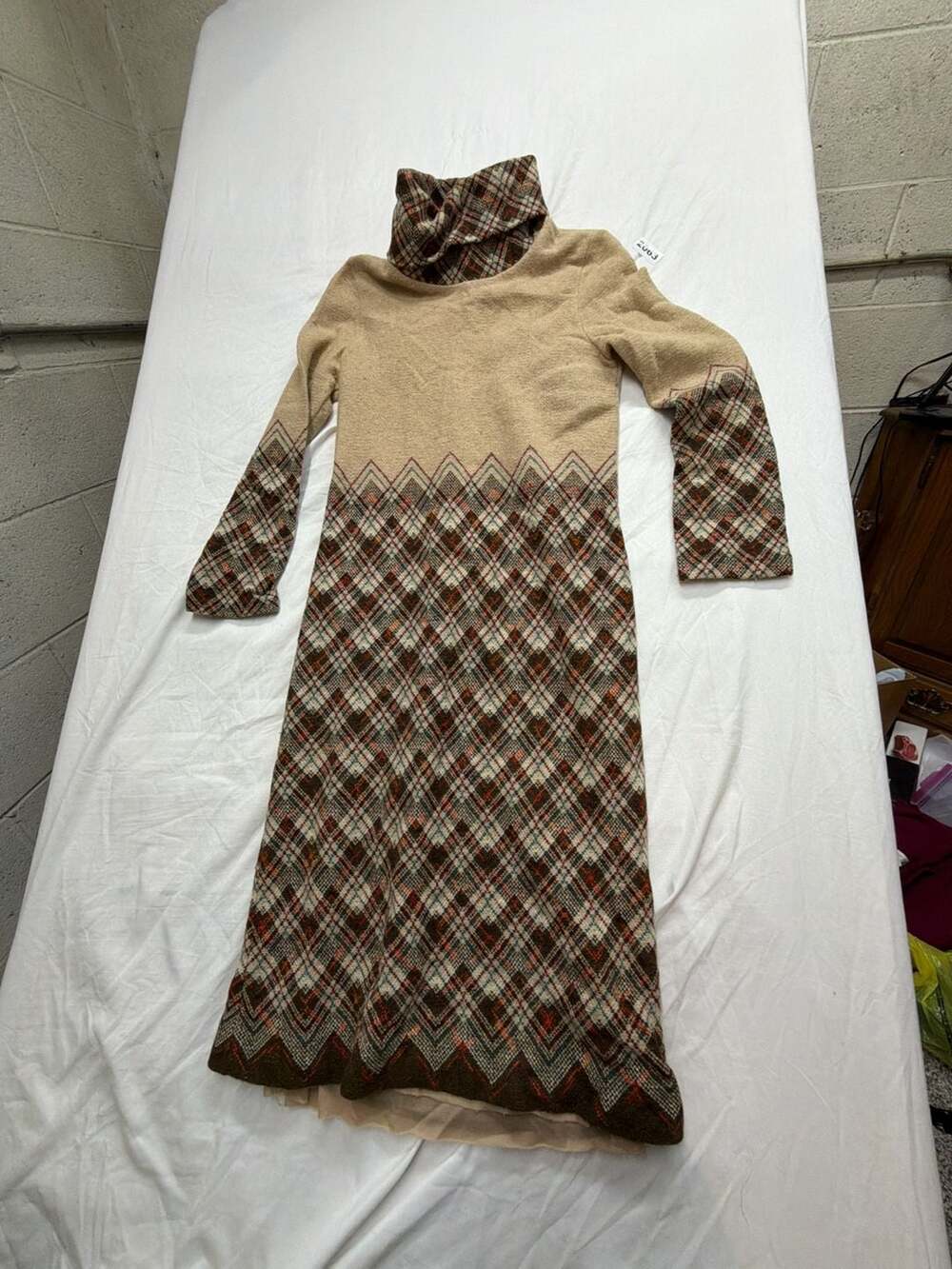Michel Blanc Paris Knit Dress Size 44 Argyle Plaid Midi
